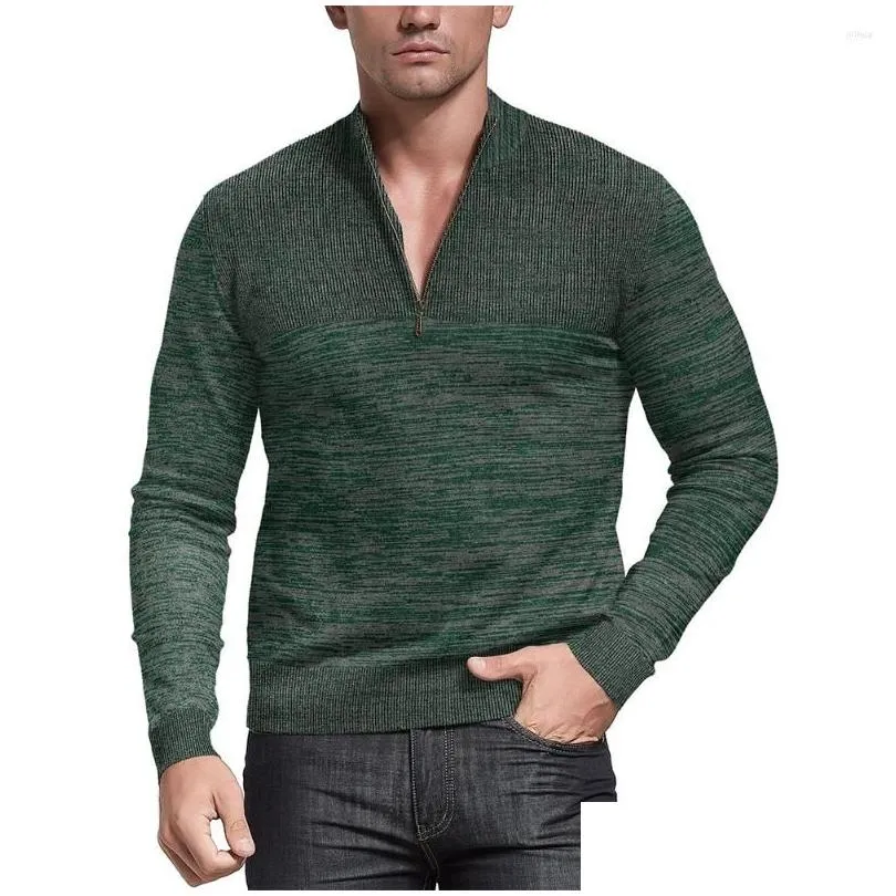 Men`s Sweaters Fashion 1/4 Zip-up Pullovers Sweatshirt V Neck Stand Collar Knitwear Casual Warm Fleece Sweater Knit Men Tops