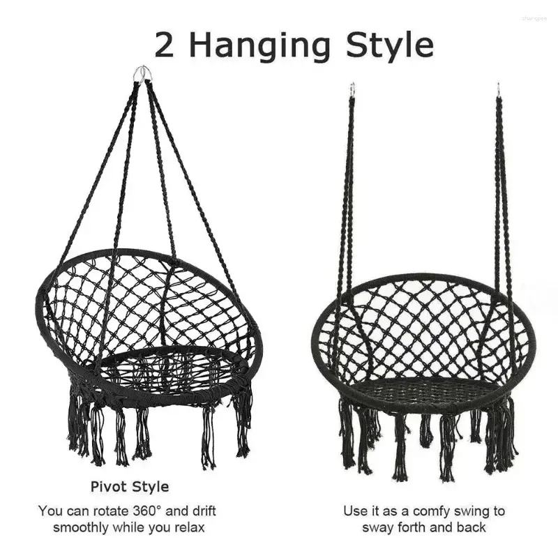 Camp Furniture 2024 Nordic Garden Swing Cotton Rope Hammock Hanging Chair Handmade Knitted Indoor Outdoor Kids Bed