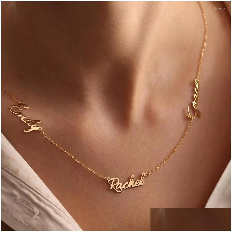 Pendant Necklaces Elegant Custom Mtiple Names Personalized Necklace Stainless Steel Chain 3 Nameplates Pendants Fashion Gift Drop Del Dhezj