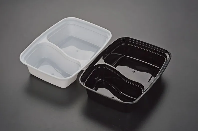 900ML Disposable Plastic Food Container 2-compartment Food Meal Storage Holoder 2 colors Take Out Box Tableware