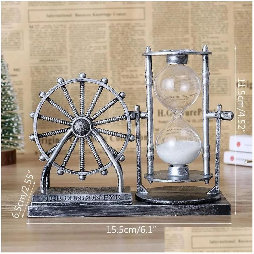 Vintage Decorative Objects Ferris Wheel Hourglass Beautiful Desktop Hourglass Exquisite Sand Glass Antique quicksand street lamp pen holder