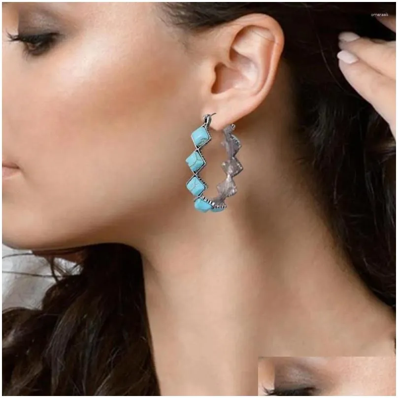 Dangle Earrings 1 Pair Women Exaggerated Natural Stone Ethnic Style Bohemian Rhombus Faux Turquoise Statement Fashion