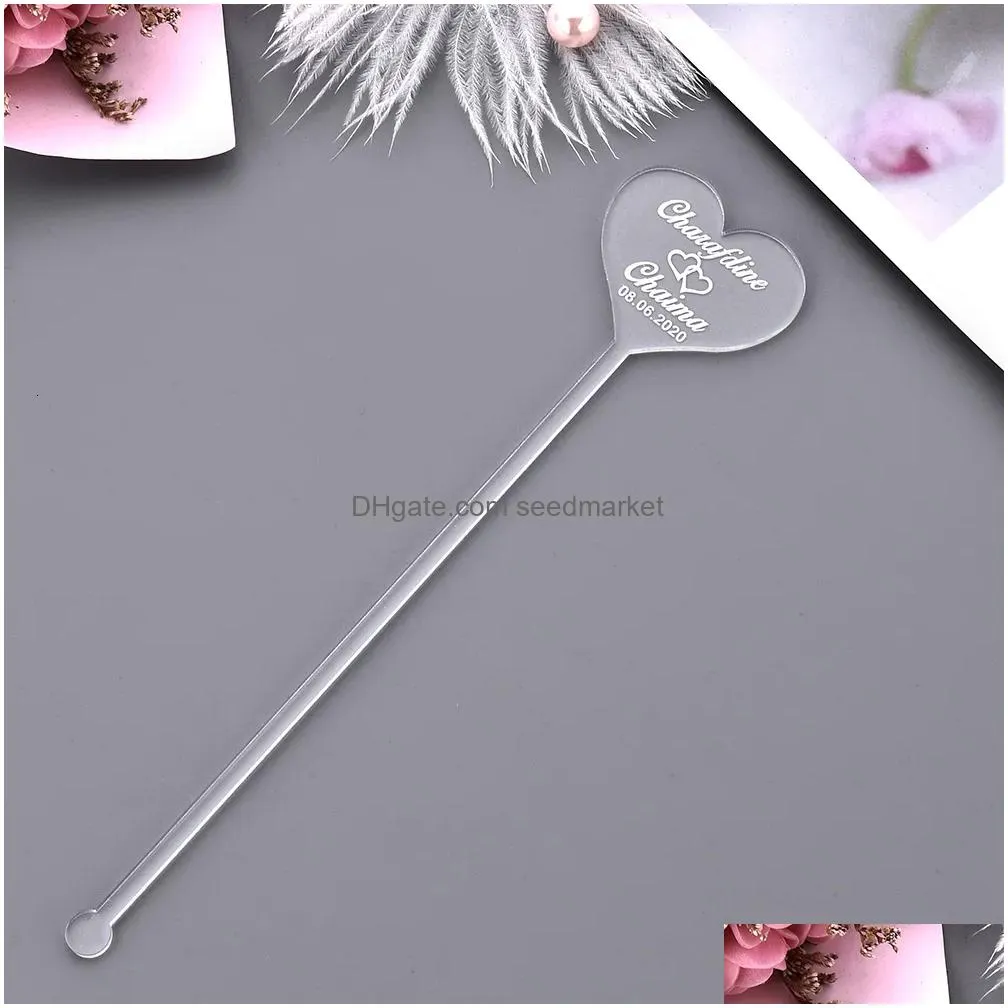 party favor 50xpersonalized engraved round acrylic mirror drink stirrer swizzle sticks for baby shower wedding gift decor gfit 230512