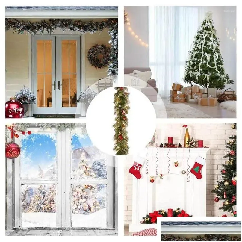 Decorative Flowers Christmas Garland With Lights Artificial Red Fruits And Pine Cones Garlands Decor For Door Fireplace Wall