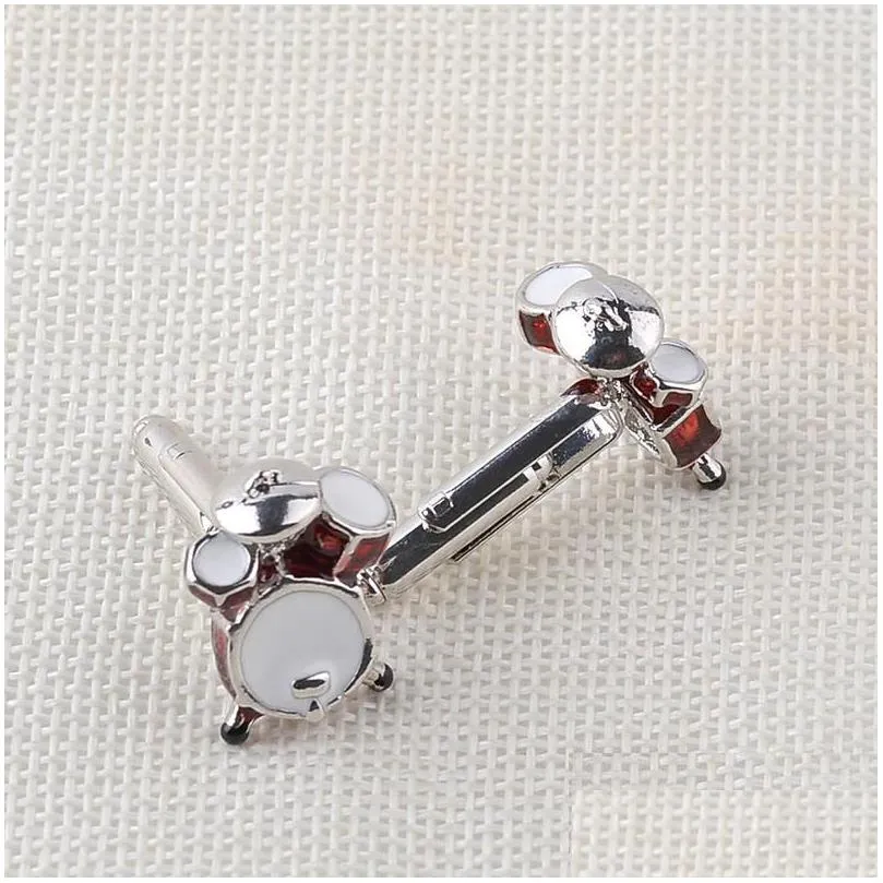 Cuff Links Personality Men Jewelry Music Lover Drum Guitar Cufflinks For Shirt Accessory Fashion Metal Design Drop Delivery Tie Clasps Dh2Dj