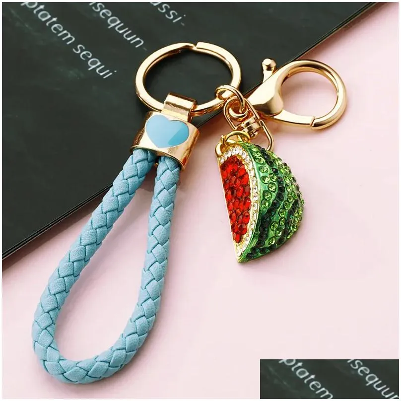 Keychains & Lanyards Fl Rhinestone Alloy Key Rings Women Handbag Crystal Watermelon Pendant Creative Chains Gift Drop Delivery Fashio Dh4Nd