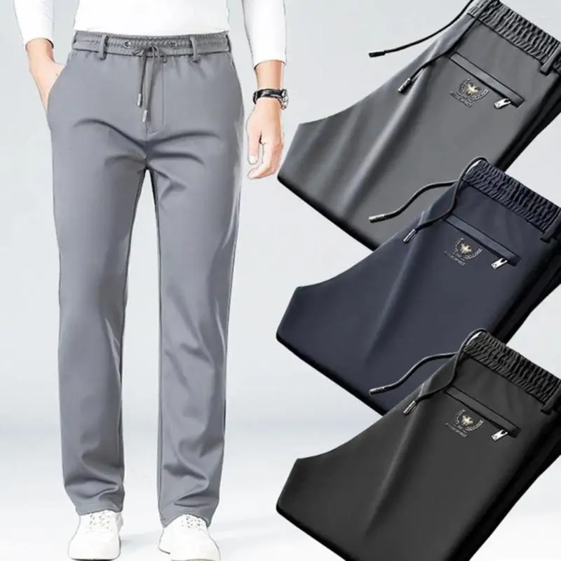 Men`s Pants Men Straight-leg Drawstring Waist Breathable Sweatpants With Elastic Side Pockets For Daily