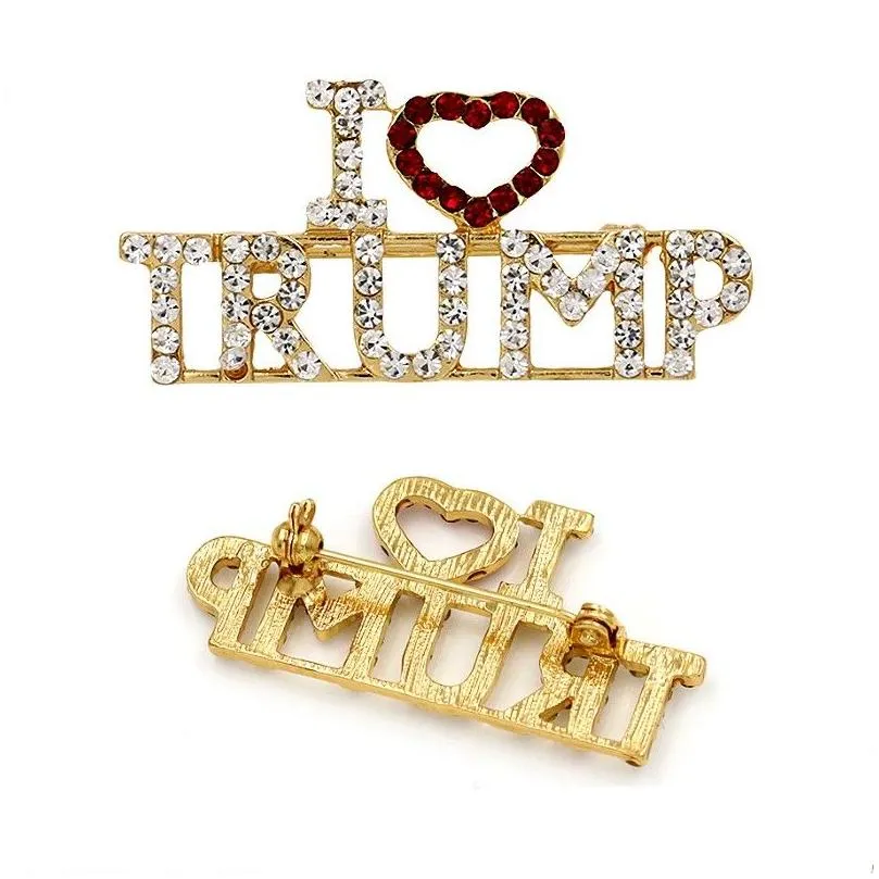 free shipping Trump 2020 i love trump Brooch Coat Jewelry Brooches Gifts Diamond brooch female hot style fashion love corsage dress