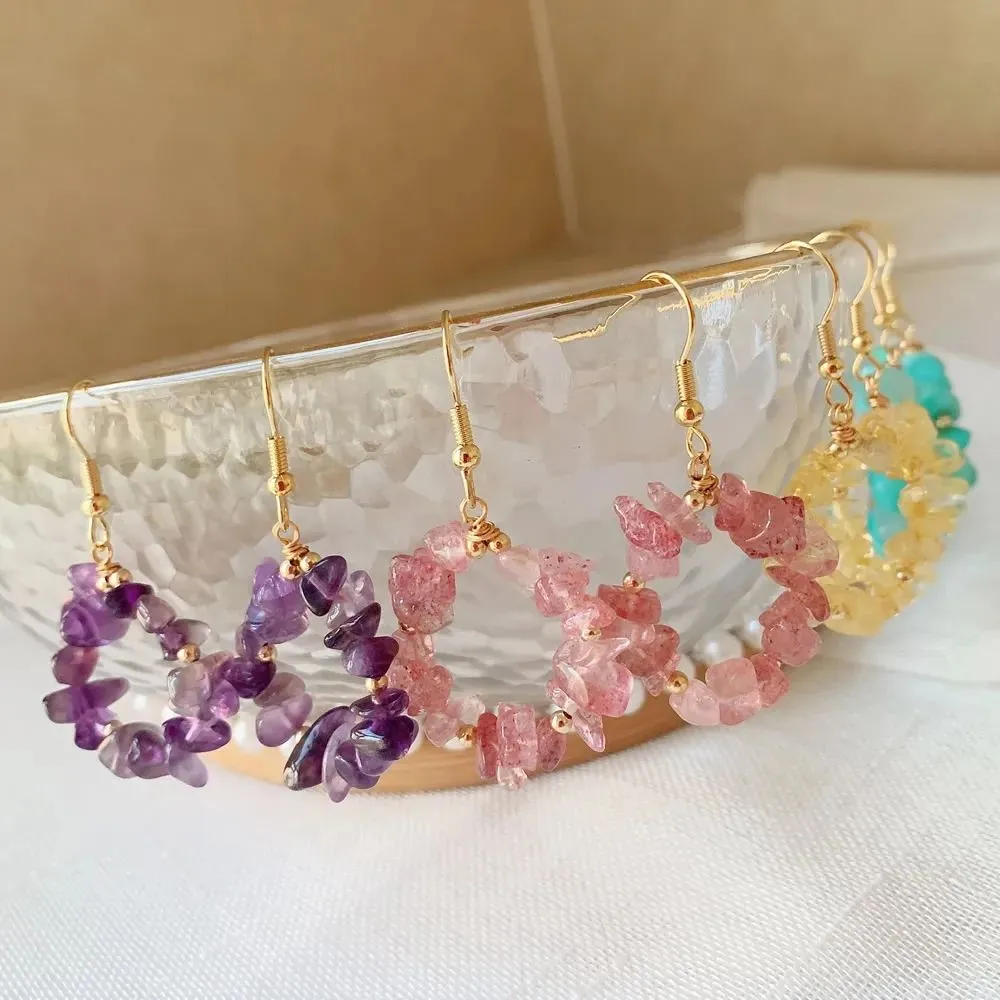 Natural Stone Earrings for Women Ore Chip Gravel Quartz Flower Tassel Statement Fluorite Opal Crystal Drop Earrings Healing