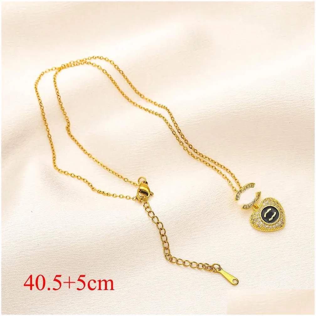 never fading 18k gold plated luxury brand designer crystal heart pendants necklaces stainless steel letter choker pendant necklace chain jewelry accessories