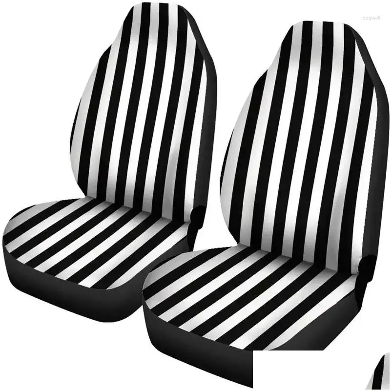 Car Seat Covers Black And White Striped Set Vertical Stripes Universal Bucket For Most SUV Models