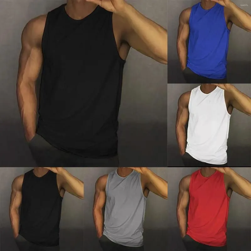 Men`s Tank Tops Mens Solid Color Vest O-Neck Sleeveless Loose Fit Elastic Elegant Singlet Clothes Summer Streetwear Sports Stretch
