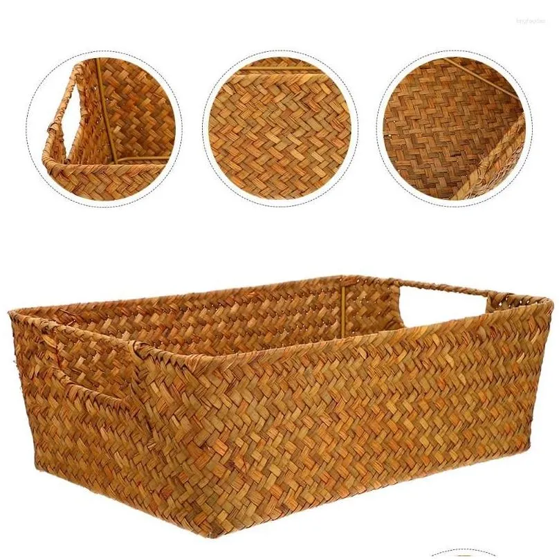 Dinnerware Sets Straw Bread Basket Large Woven Laundry Storage Accessories Box Desktop Fruit Organizing Pantry Wicker Home Supply