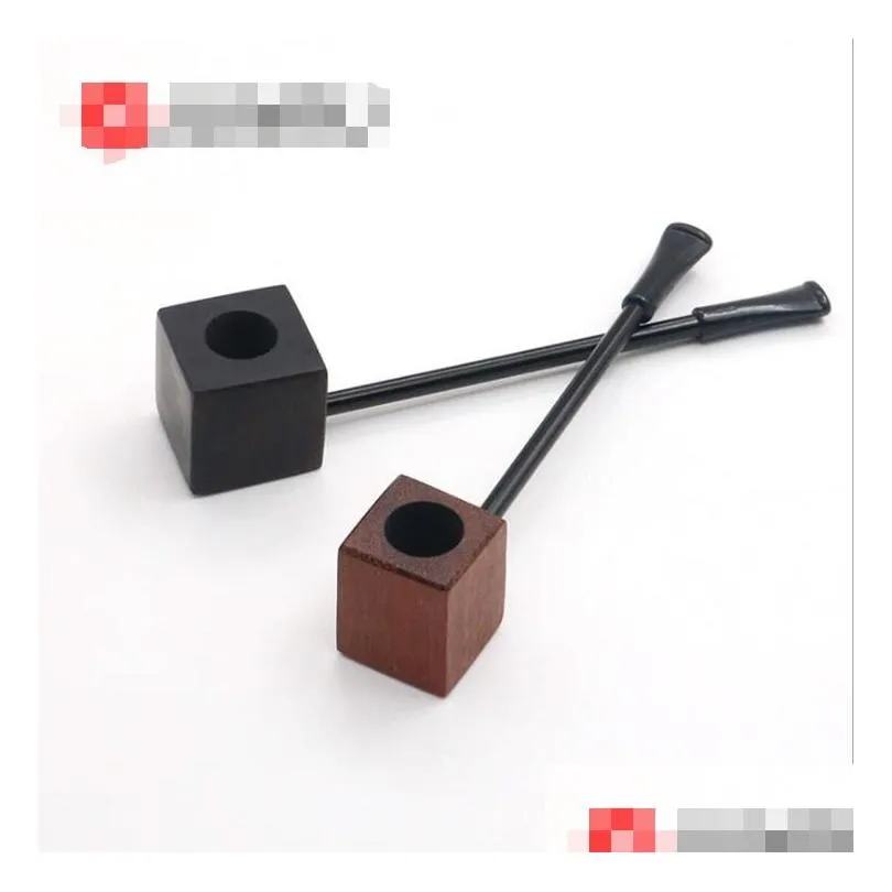 Smoking Pipes Ebony Wood Hand Pipe Round Square Herb Tobacco Hammer Spoon Cigarette Tools Accessories Oil Rigs Drop Delivery Home Gard Dhb3Z