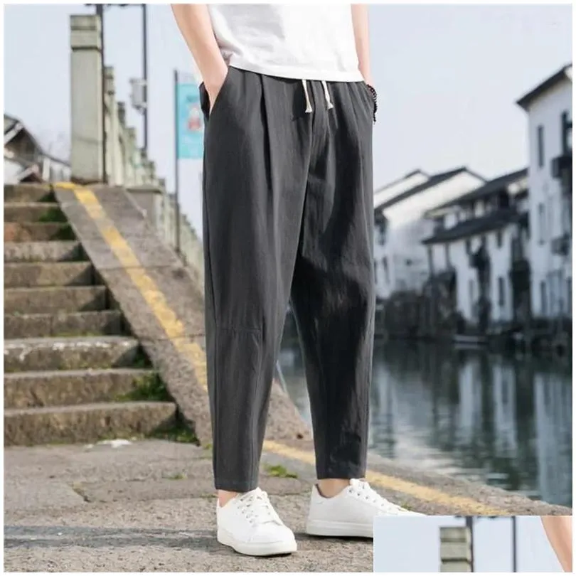 Men`s Pants Summer Elastic Waist Men Trousers Comfortable