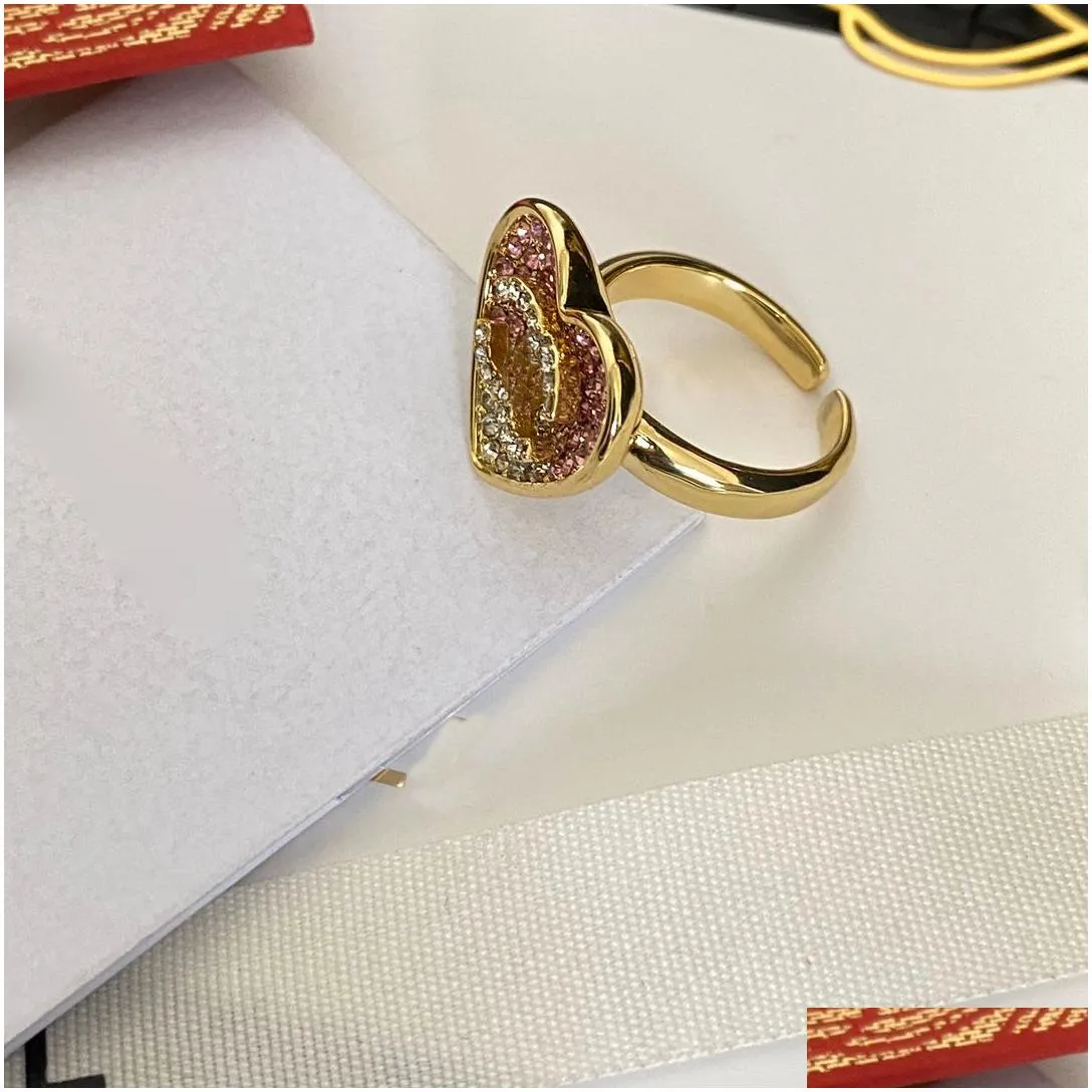 3style never fade brand letter ring gold plated brass copper open band rings fashion designer luxury crystal pearl ring for womens wedding jewelry gifts one