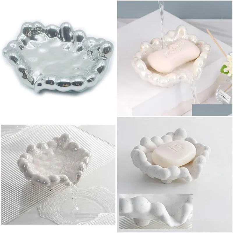 ceramic soap dish self draining bar soap dish holder for bathroom and shower easy cleaning cloud shape