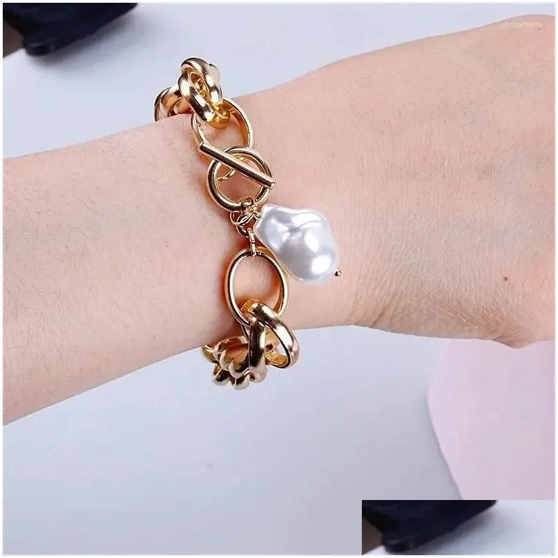 Link Bracelets Pearl Pendant Bracelet Charm Party Wedding Accessories Fashion Women Jewelry Chain Baroque Special-shaped