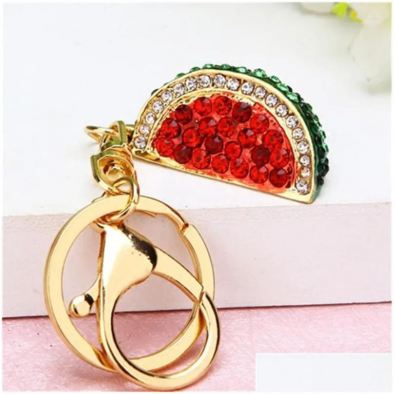 Keychains & Lanyards Fl Rhinestone Alloy Key Rings Women Handbag Crystal Watermelon Pendant Creative Chains Gift Drop Delivery Fashio Dh4Nd