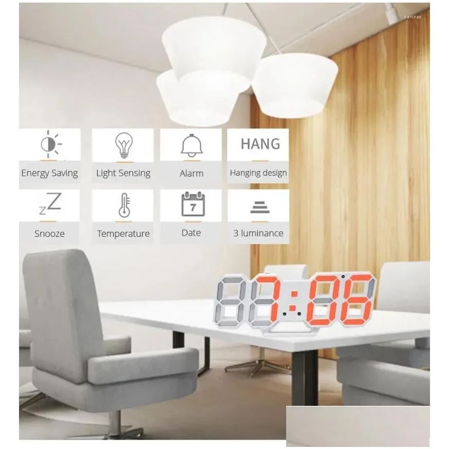 Wall Clocks LED Digital Clock Alarm Date Temperature Automatic Backlight Table Desktop Home Decoration Stand Hang