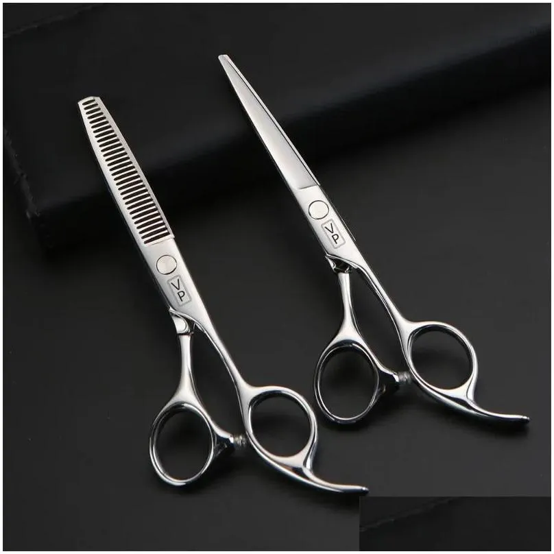 Hair Scissors 6.0 440C Japanese Steel Professional Hairdressing Cutting Thinning Barber Cut Shears Set Drop Delivery Dhh9B