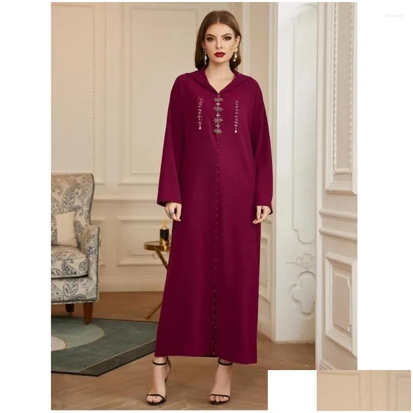 Ethnic Clothing Eid Hooded Abayas For Diamonds Women Muslim Dubai Long Maxi Dress Turkey Arab Kaftan Islam Party Moroccan Djellaba