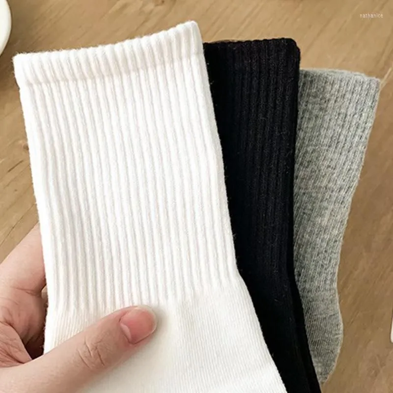 Women Socks Cotton Retro Middle Tube Autumn & Winter Male Girl Fashion Needles Knitting Black White Grey