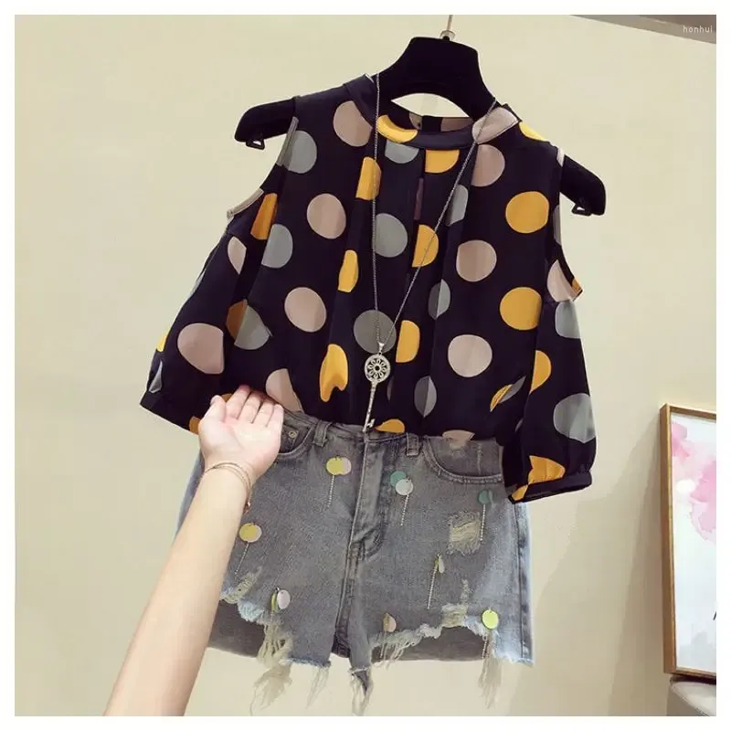 Women`s Blouses Fashion Loose Chiffon Hollow Out Polka Dot Blouse Clothing 2024 Spring Oversized Casual Pullovers Office Lady Shirt