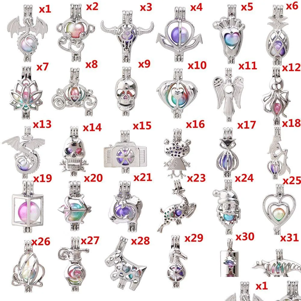 600 Designs For You choose -Pearl Cage Beads Cage Locket Pendant Aroma  Oil Diffuser Locket DIY Necklace Earrings Bracelet