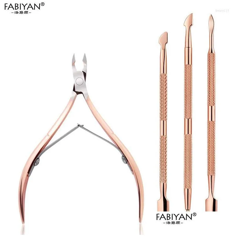 Nail Art Kits Stainless Steel Double Head Dead Skin Pusher Cuticle Nipper Scissors Manicure Set Rose Gold Uv Gel Remove 2/4Pcs/Set Dr Dhjhu