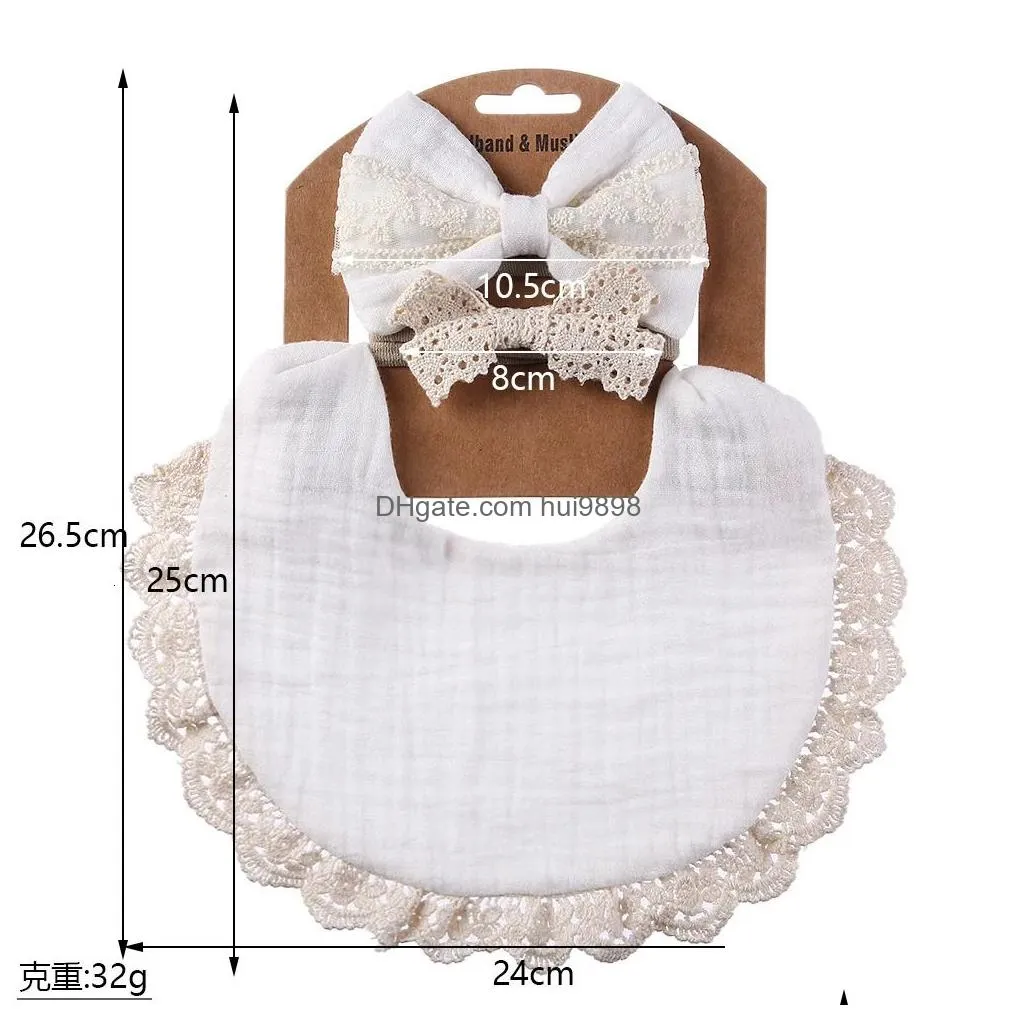 12sets/lot muslin cotton baby bib for born boy girl solid lace button adjustable saliva towel feeding food eating burp cloth 240319
