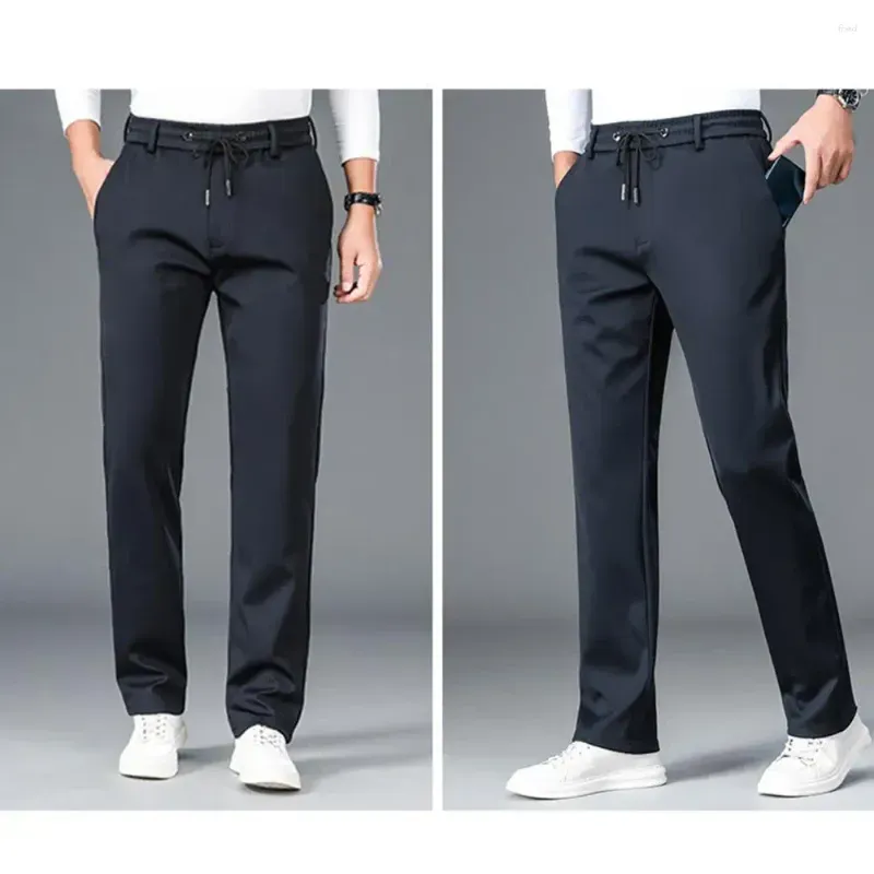 Men`s Pants Men Straight-leg Drawstring Waist Breathable Sweatpants With Elastic Side Pockets For Daily