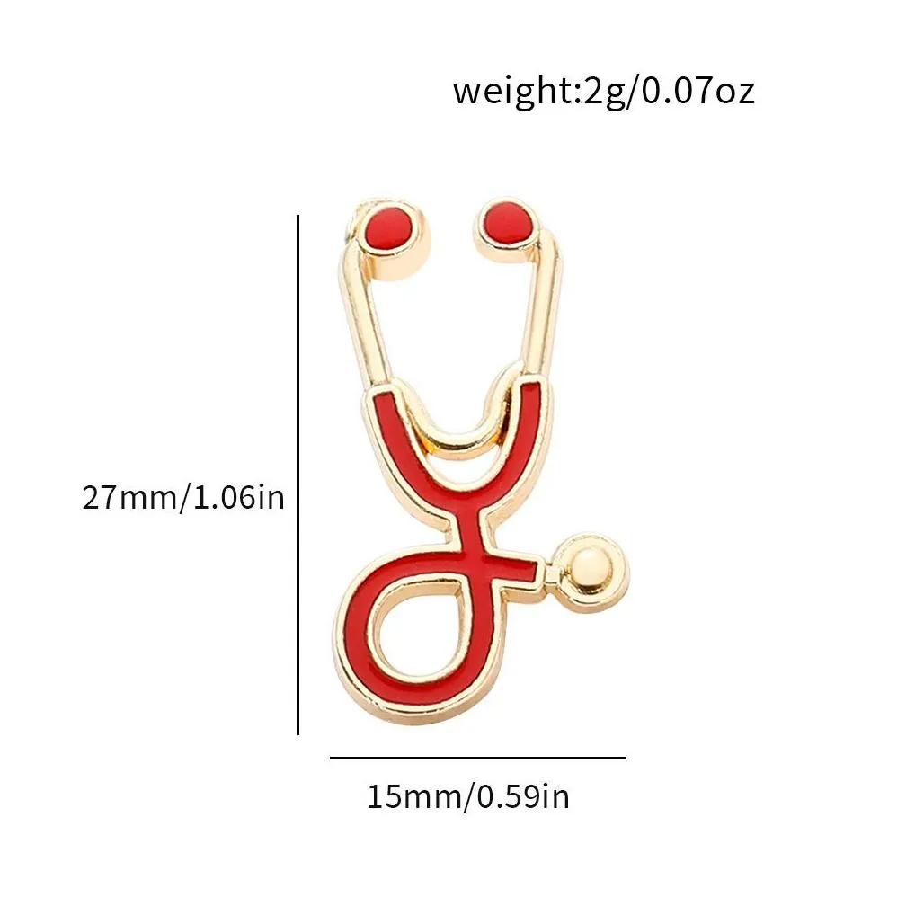 15 Colors Medical Care Stethoscope Brooches Alloy Dripping Oil Clothing Bags Pins Jewelry Accessories In Bulk