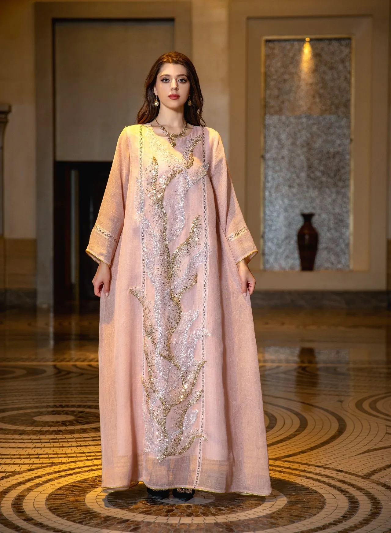 Turkish Long Dress Gorgeous Party Dress muslumah Embroidery Sequins Full Sleeves Dubai Arabic Robe Muslim Abaya Middle East Clothing