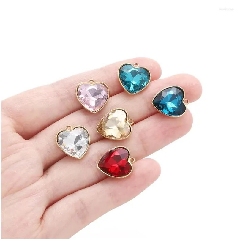 Charms 5pcs/lot Stainless Steel Crystal Glass Love Heart Shape Pendants For DIY Necklace Beads Jewelry Making Accessories