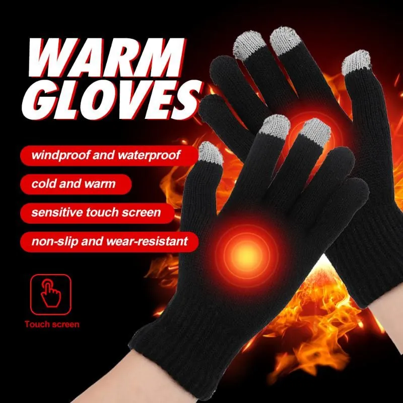 Ski Gloves USB Powered Heated Thermal Outdoor Sports Cycling Skiing Motorcycle Soft Knitted Mitten Hand Warmer Portable Windproof