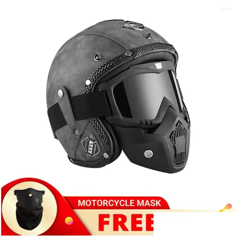 Motorcycle Helmets Retro Cafe Racer Open Face Motorbike Riding Helmet LightWeight Casco Moto De Capacetes DOT Helm