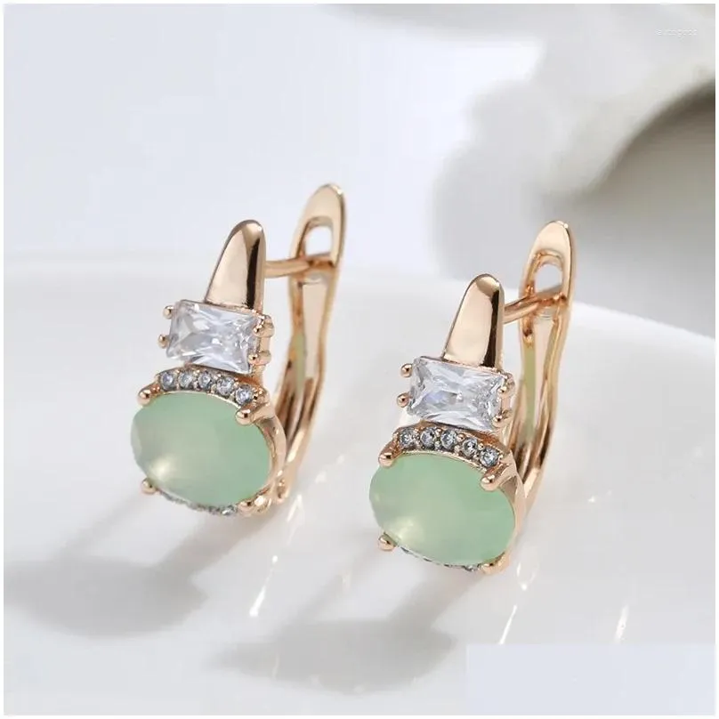 Dangle Earrings Gulkins Luxury Green Natural Zircon For Women 585 Rose Gold Color Retro Wedding Party Fine Jewelry Gift