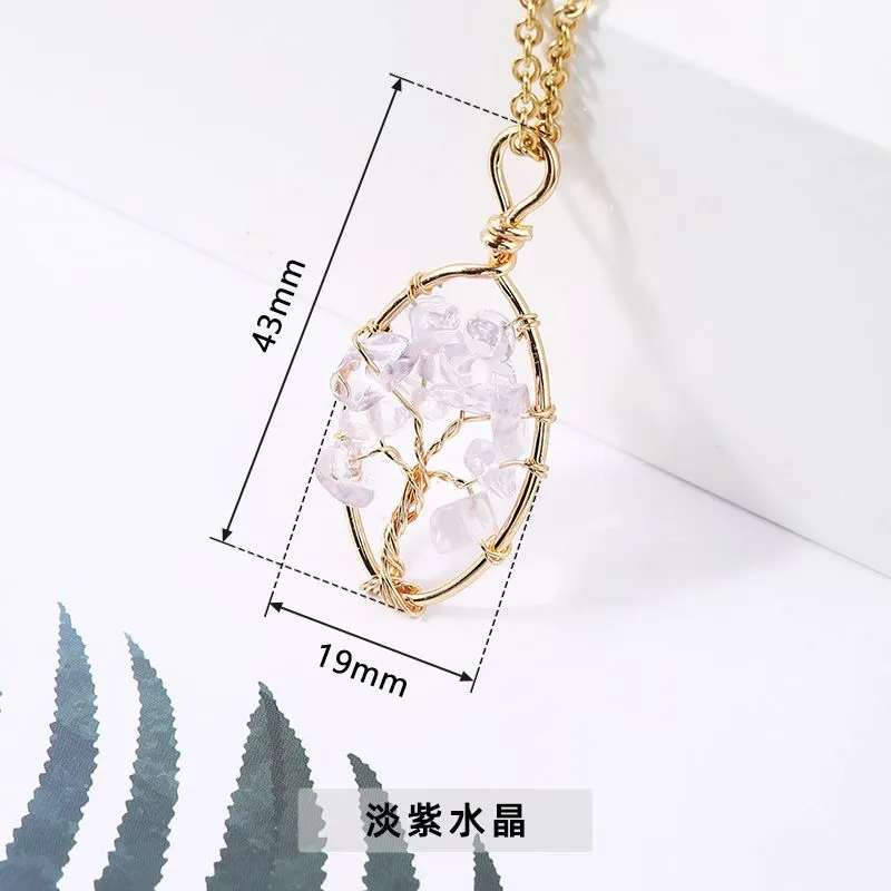 Stone Crystal Charms Necklaces Copper Twine Tree of life Wire Wrap Pendant Amethyst Tiger Eye Rose Quartz Wholesale Jewelry for Women
