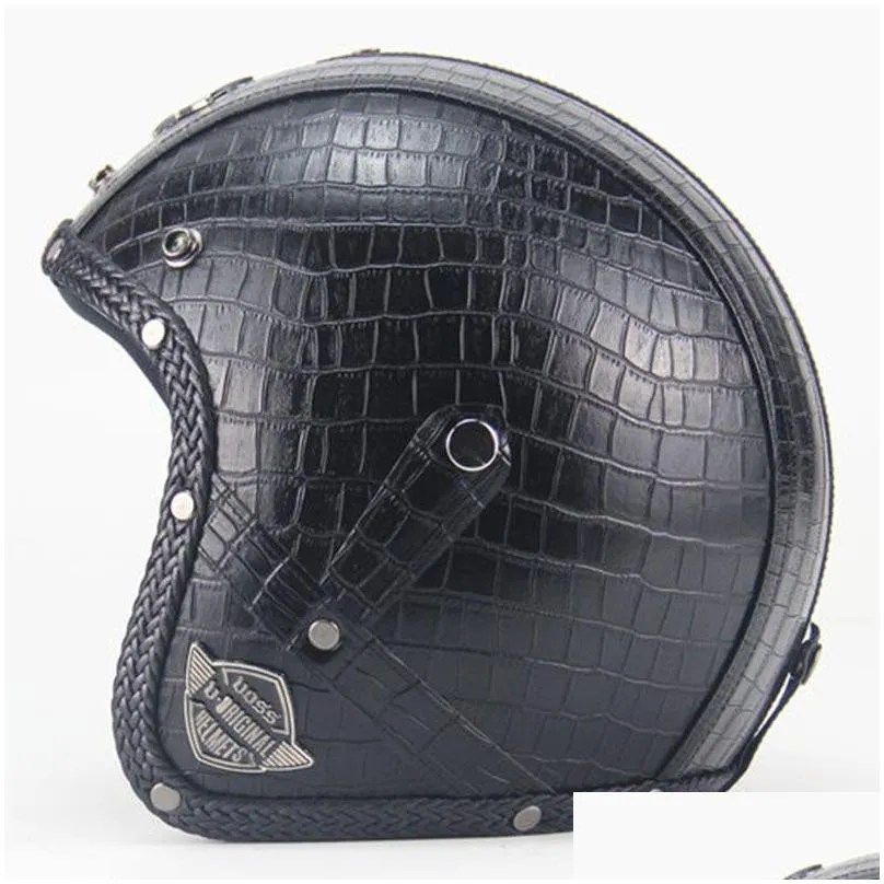 TKOSM Vintage 34 Leather Helmets Motorcycle Helmet Open Face Chopper Bike Helmet Motorcycle Helmet Moto Motocros8771534