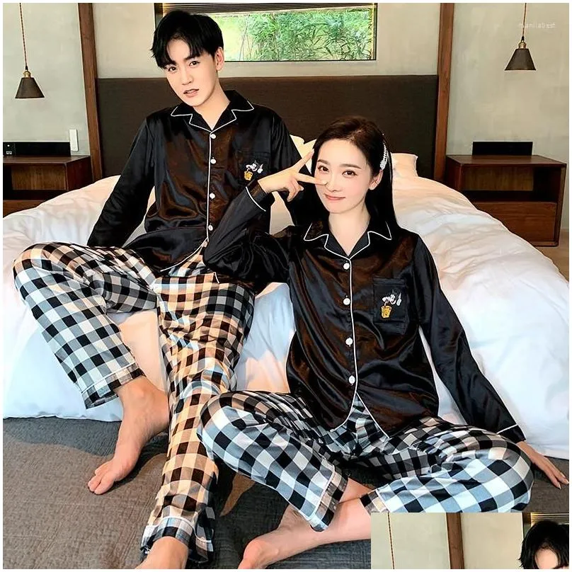 Women`s Sleepwear Pajamas For Couple Luxury Pyjama Suit Satin Set Pijama Lovers Night Men&Women Casual Home Clothing Nightwear