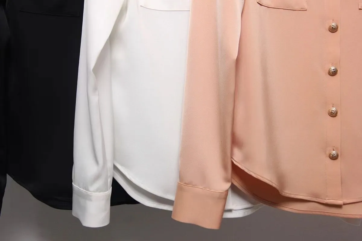 2024 Black/White/Champagne Women Shirts Designer Lapel Neck Long Sleeves Buttons Pocket Blouses Womens 3151