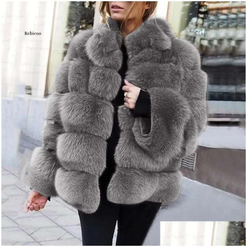 Women`s Fur Faux Coat Women Winter Jacket Black Vintage Lady Warm Fluffy Coats Short Womens Clothes 2022