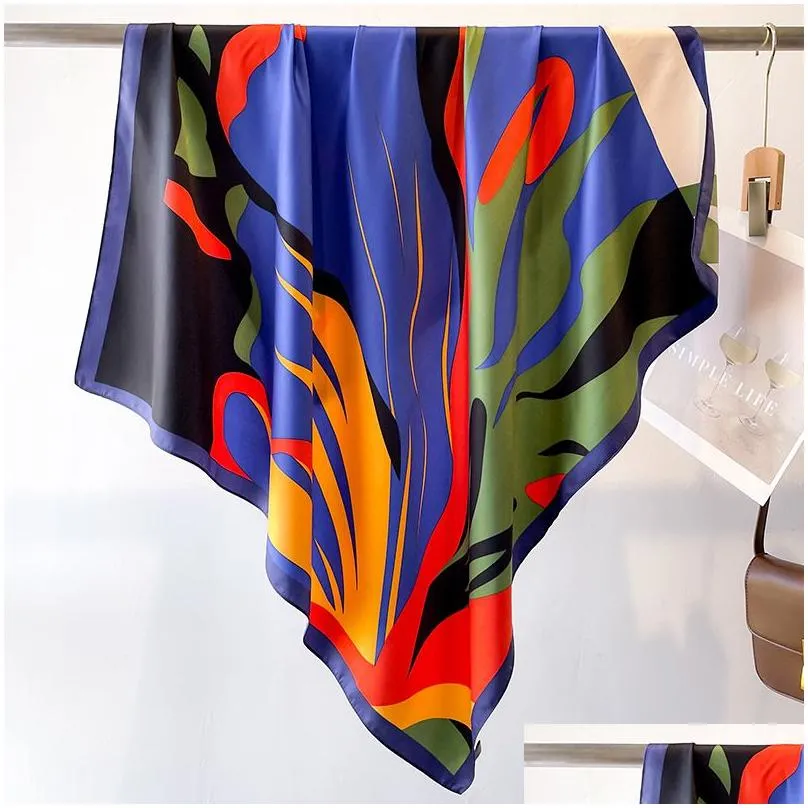 lots style 90*90cm classics design fashion brand classic letter beautiful flower satin luxury square scarf outdoor shawl silk turban beach wrap women flower