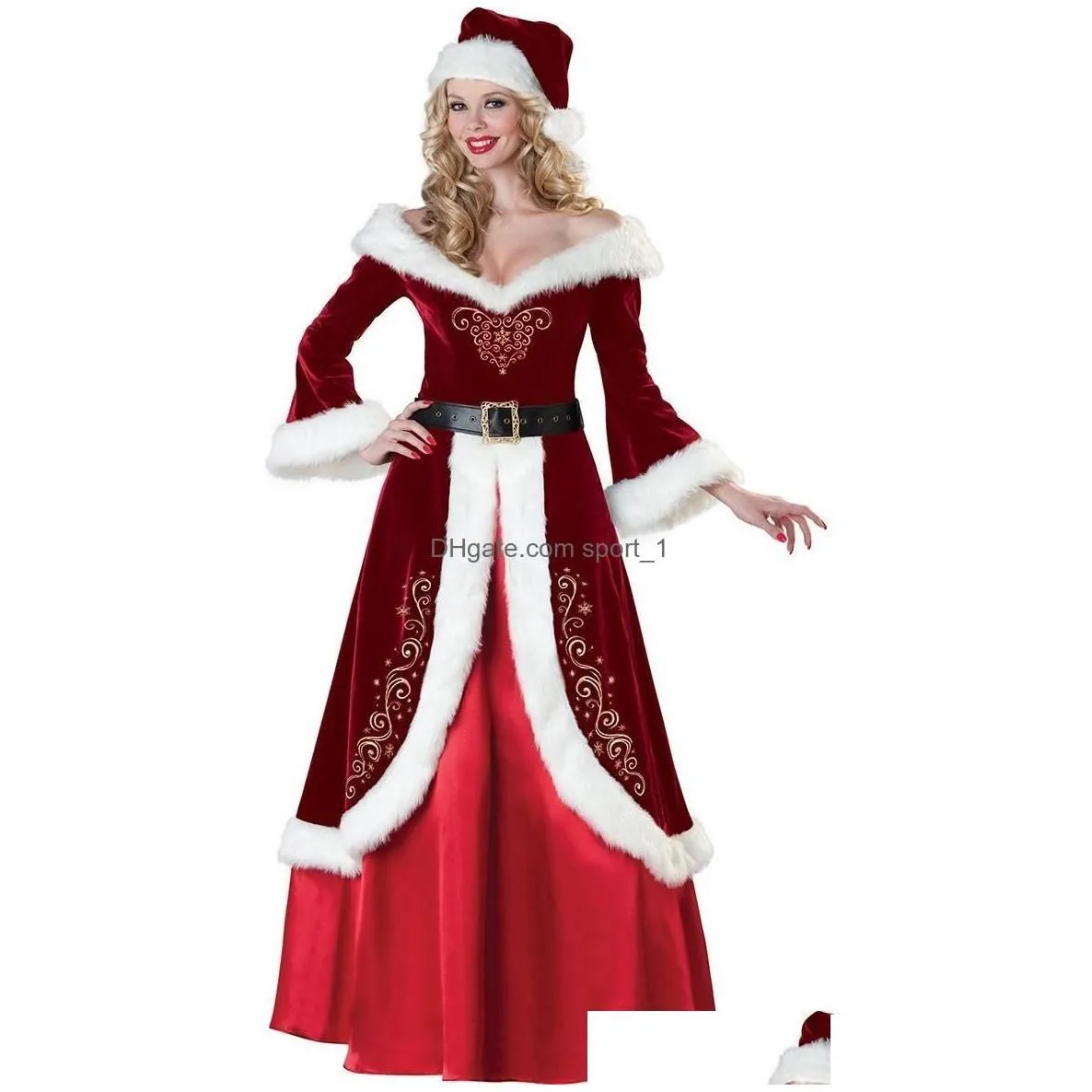Christmas Decorations Veet Men/Women Santa Claus Costume Suit Couple Party For Xmas Wholesale Drop Delivery Home Garden Festive Suppl