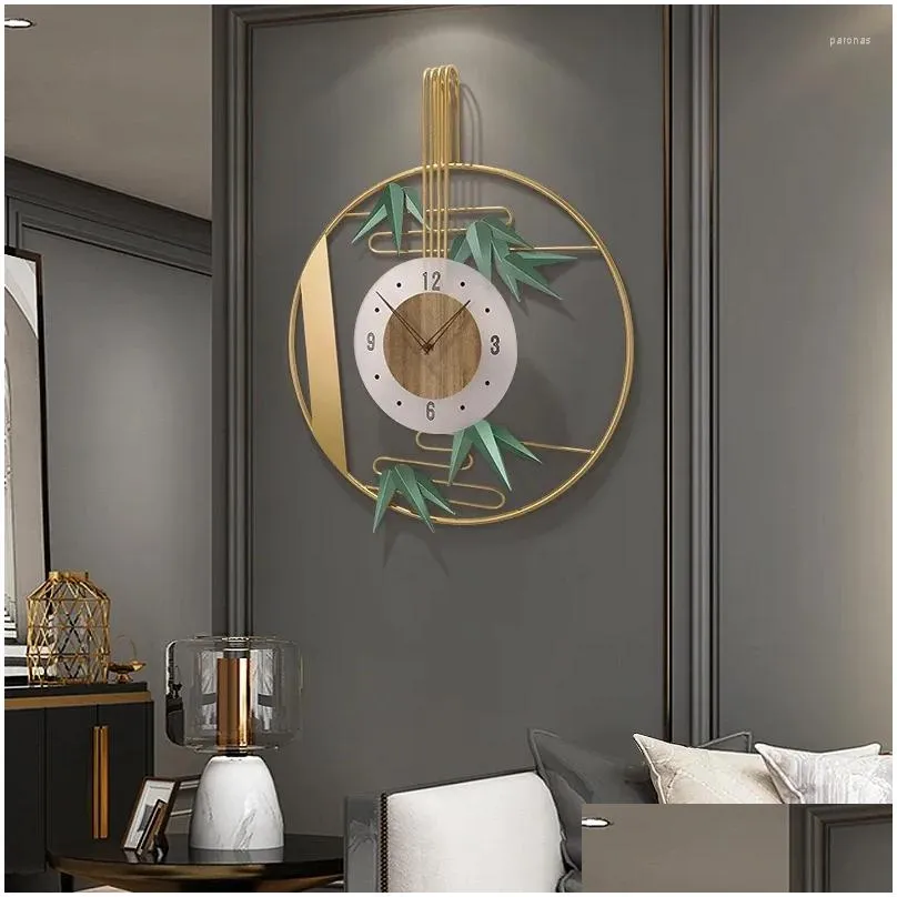 Wall Clocks Modern Wrought Iron Bamboo Leaf Ornaments Home Background Hanging Crafts Study Room Mural Decoration