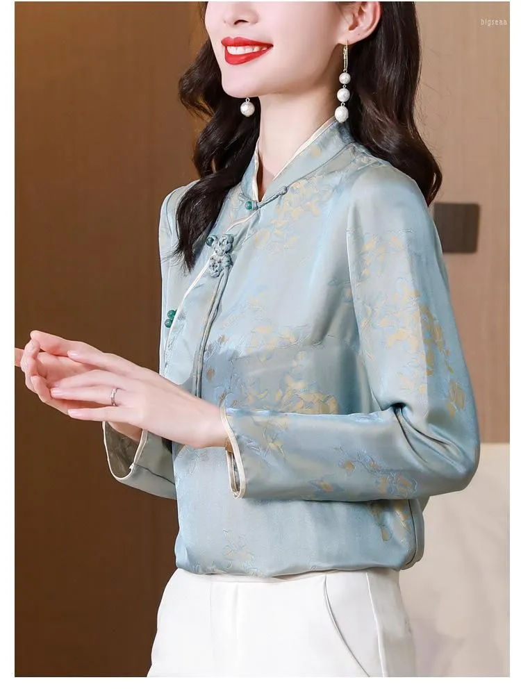 Women`s Blouses Shirt Women`s Spring Vintage Button Jacquard Chic Beautiful