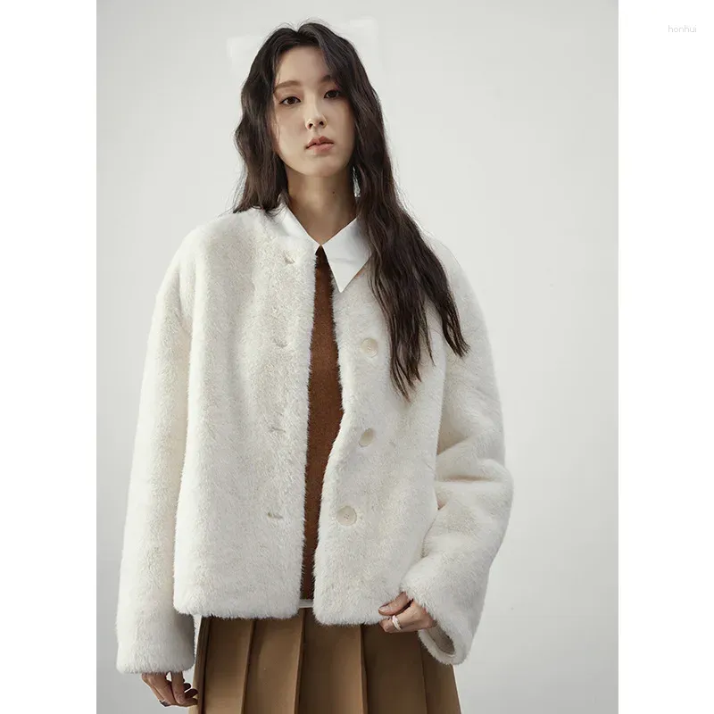 Women`s Fur Imitation Mink Eco-friendly Women 2023 Autumn And Winter Loose Round Neck Warm Bolero Jacket