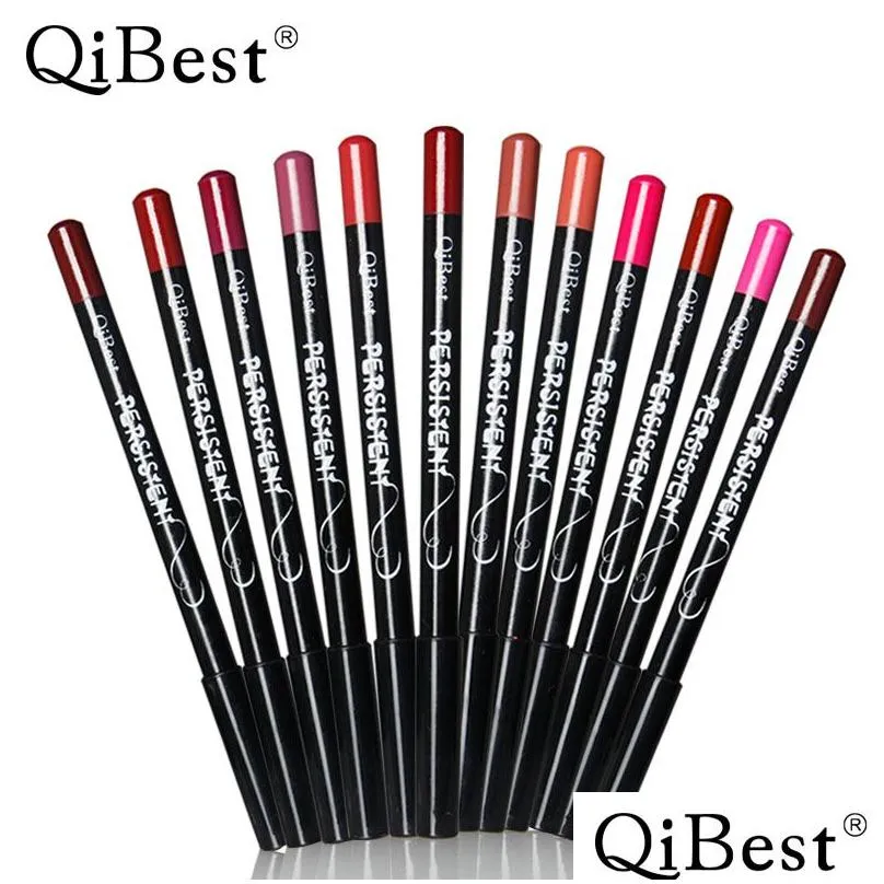 Lip Pencils 12 Colors/Set Qibest Professional Cosmetic Waterproof Long-Lastinglip Liner Pencil Lipliner Pen Functional Eyebrow Eye Dro Dhlqr