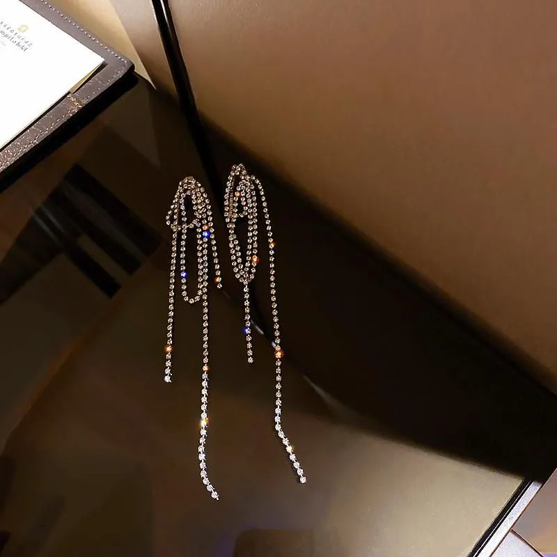 Dangle & Chandelier Long Tassel Crystal Earrings For Women Bijoux Shine Geometric Rhinestone Weddings Jewelry AccessoriesDangle